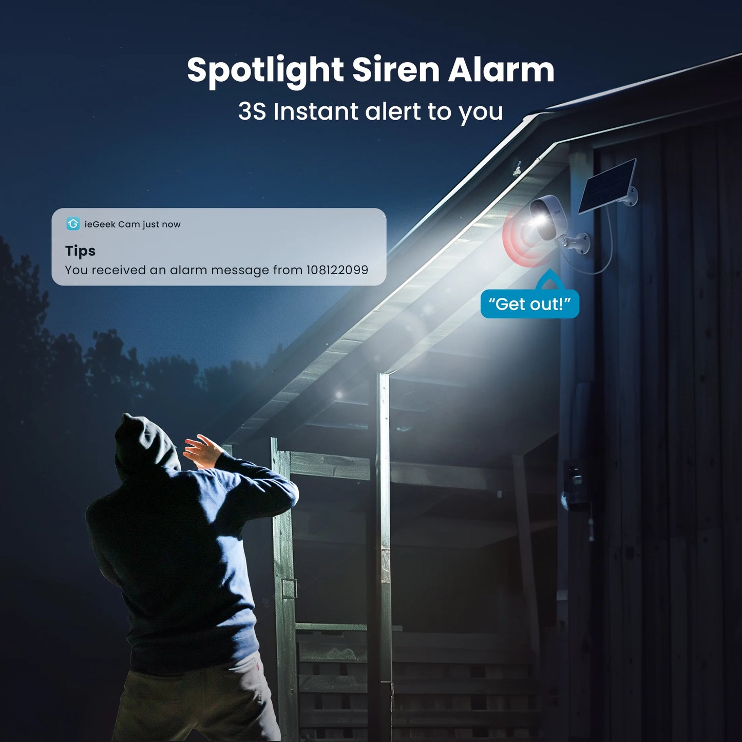 Solar Outdoor Security Cameras Wireless, 2K Color Night Vision, Surveillance with AI Detection, Work with Alexa Supports Only 2.4G WIFI