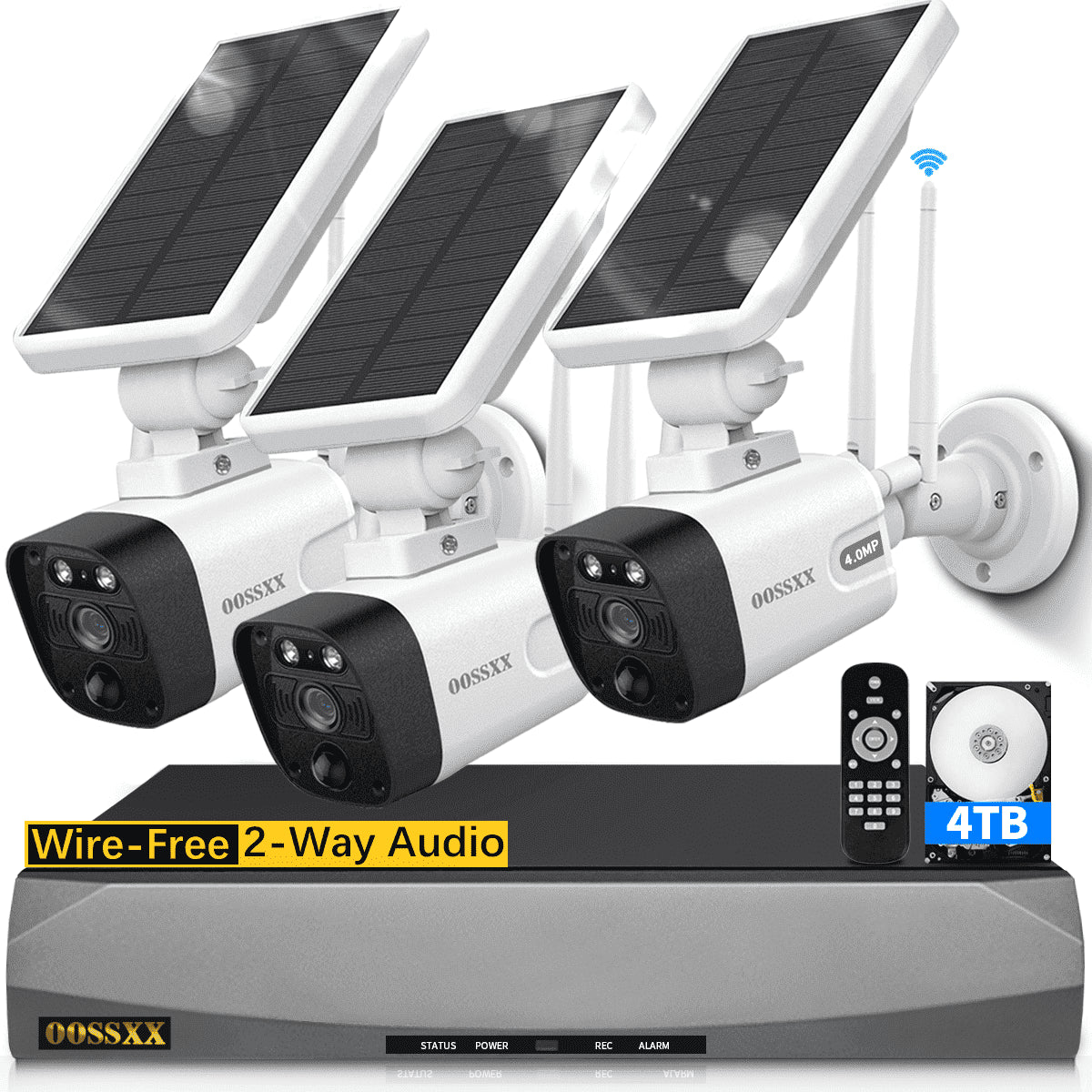 {100% Wire-Free Wireless Solar Cameras} 2-Way Audio, PIR Detection Dual Antennas Outdoor Wireless Surveillance Camera System 1600P Wifi Battery Surveillance Video by