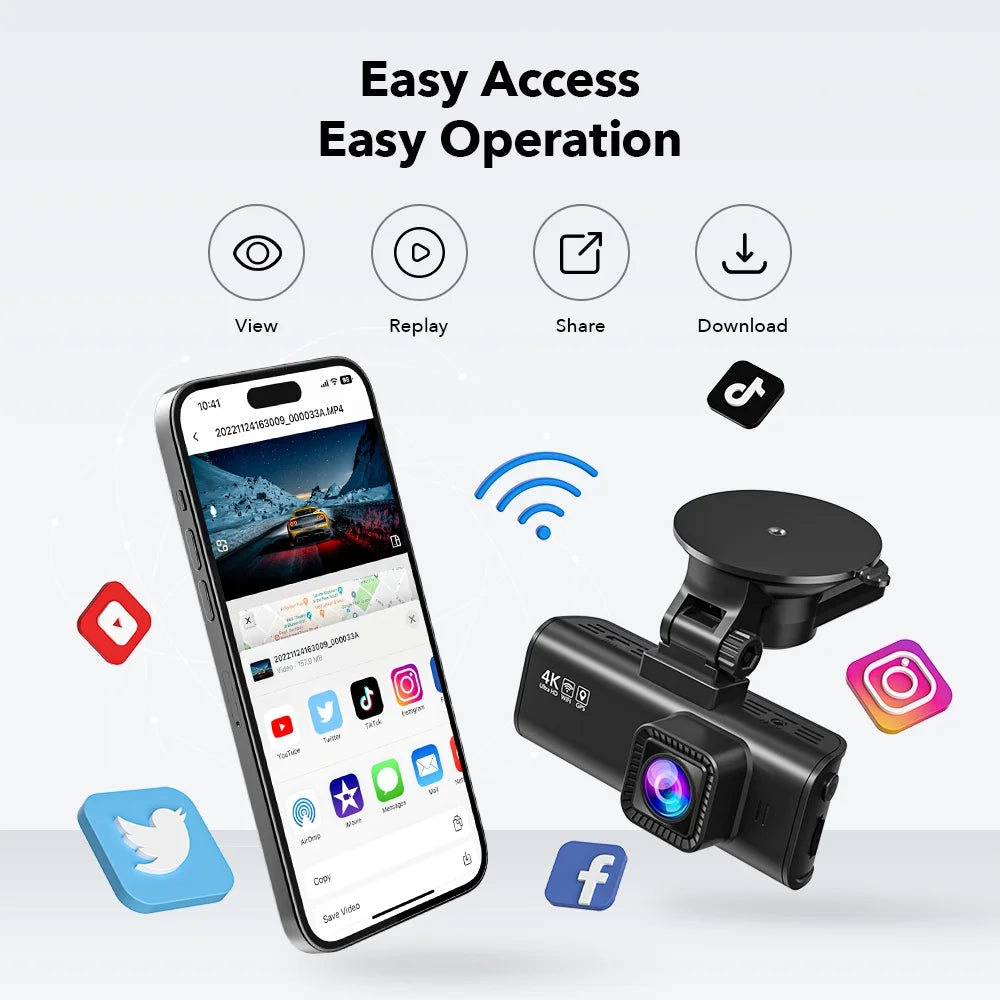 Dash Cam for Cars, 4K/2.5K Full HD Car Camera Dash Cam, 3.16” IPS Screen Dash Cam, Dashcam Built-In Wi-Fi GPS, Night Vision, Loop Recording, Vehicle, Parking Mode, Free 32GB Card