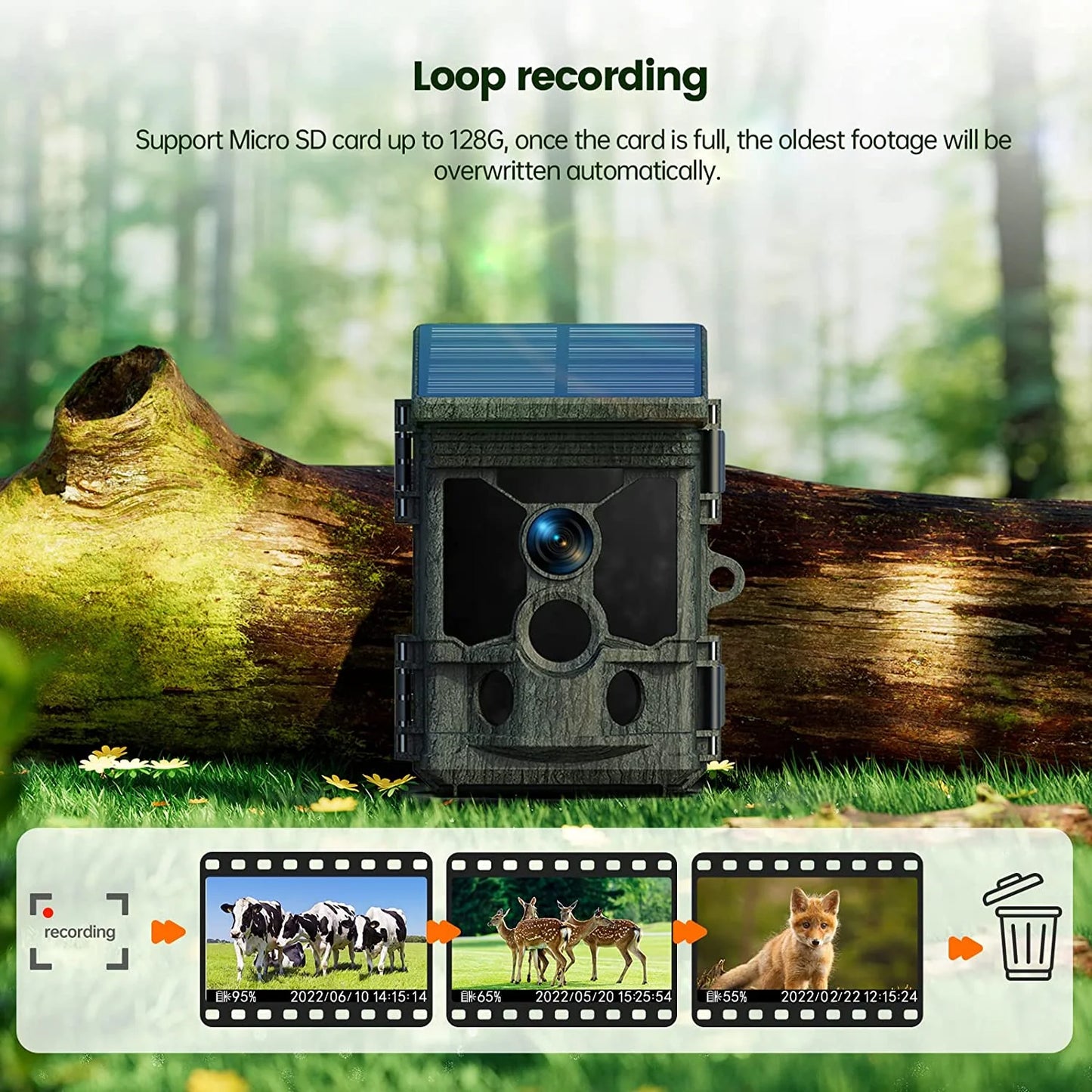 Solar Powered Trail Camera Native 4K 30Fps Wifi Bluetooth 46MP Game Camera with Night Vision Waterproof IP66 Motion Activated 120° Wide Angle Hunting Deer Trail Cam for Wildlife Monitoring