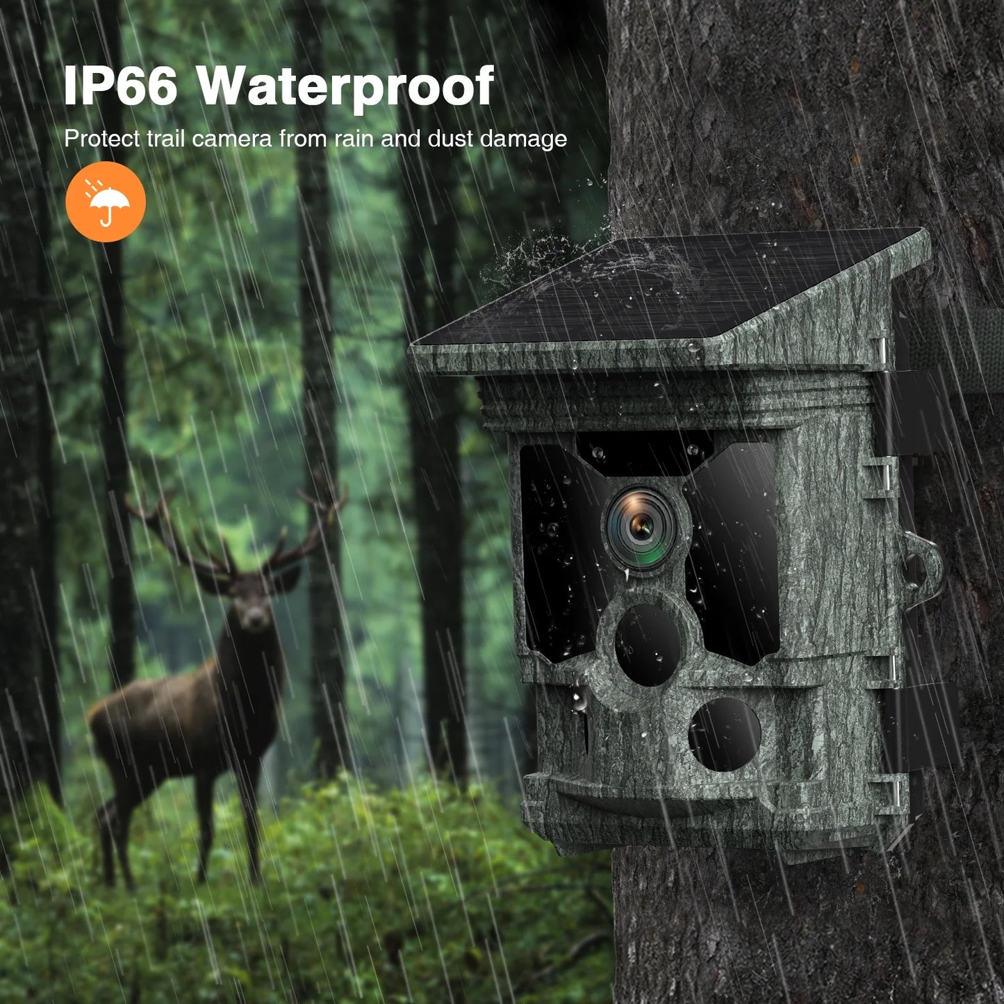 Solar Powered Trail Camera Native 4K 30Fps Wifi Bluetooth 46MP Game Camera with Night Vision Waterproof IP66 Motion Activated 120° Wide Angle Hunting Deer Trail Cam for Wildlife Monitoring