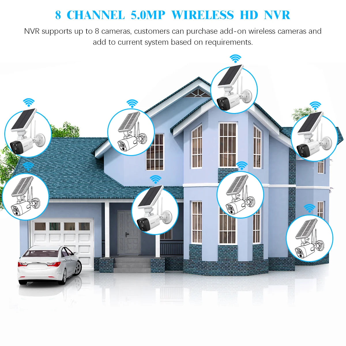{100% Wire-Free Wireless Solar Cameras} 2-Way Audio, PIR Detection Dual Antennas Outdoor Wireless Surveillance Camera System 1600P Wifi Battery Surveillance Video by