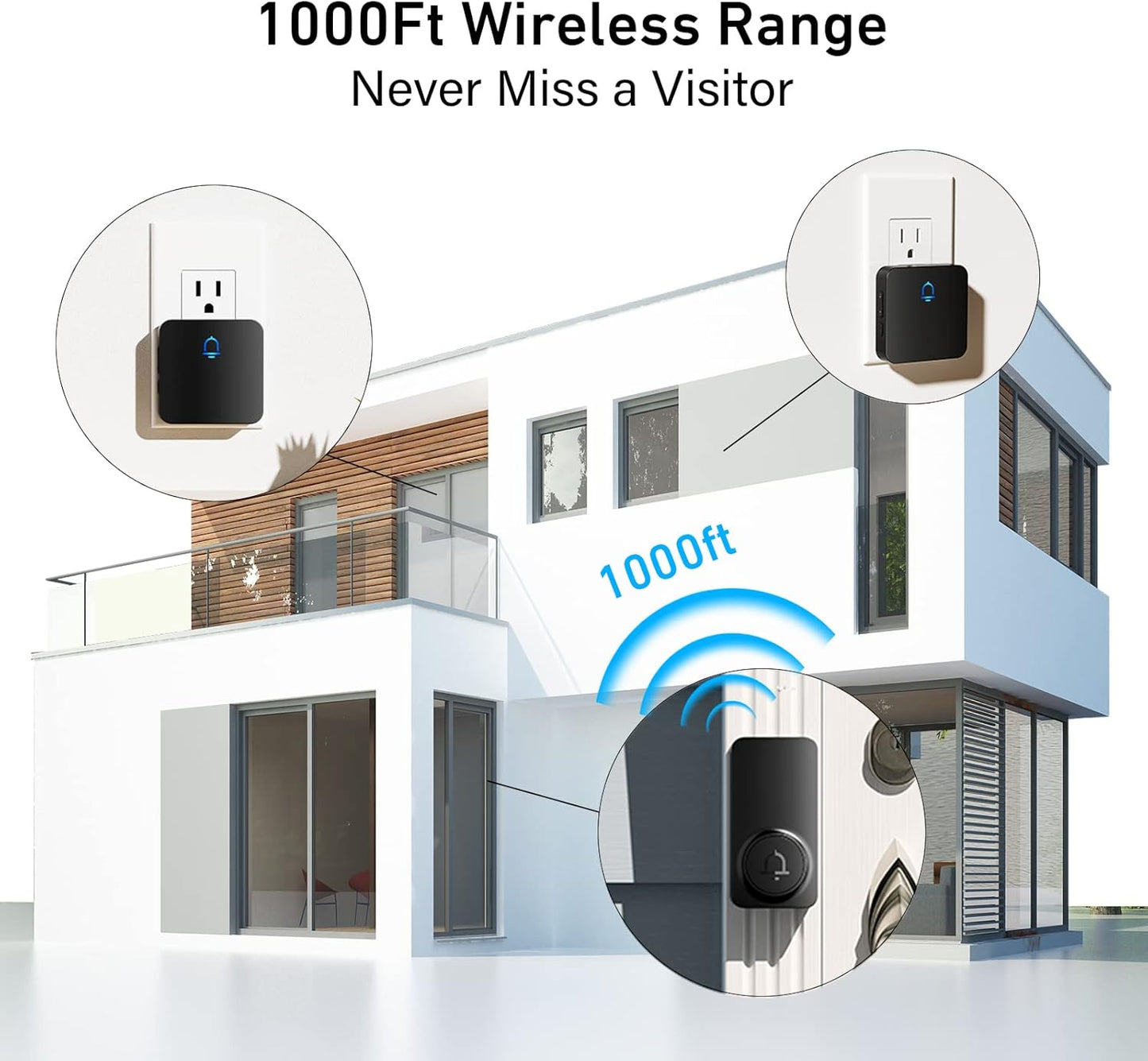 Doorbell, 2 Receiver Wireless Doorbell with 1000Ft Range, Adjustable Volume, Waterproof Design, Hassle-Free Installation, 32 Melodies, Black
