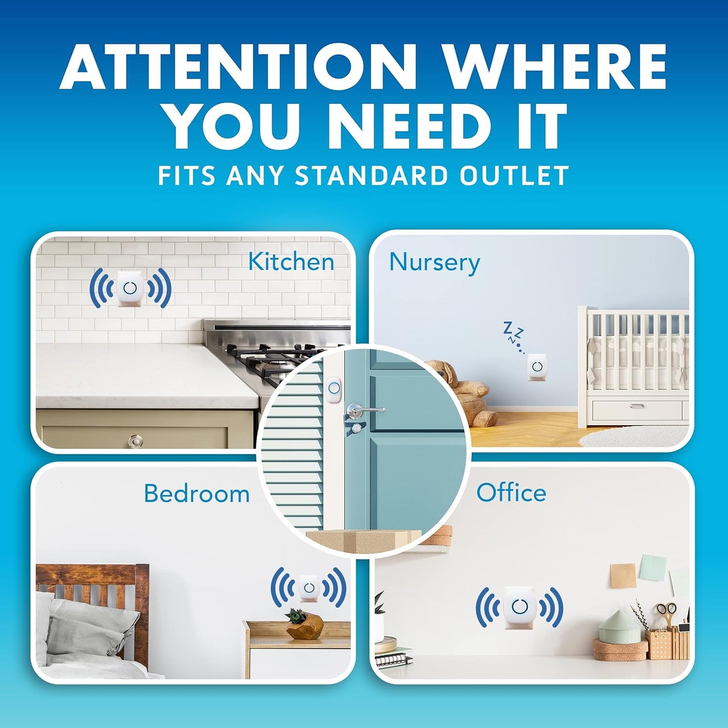 Wireless Doorbells for Home, Apartments, Businesses, Classrooms, Etc. - 2 Door Bell Ringer & 1 Plug-In Chime Receiver, Battery Operated, Easy-To-Use, Wireless Doorbell W/Led Flash, White