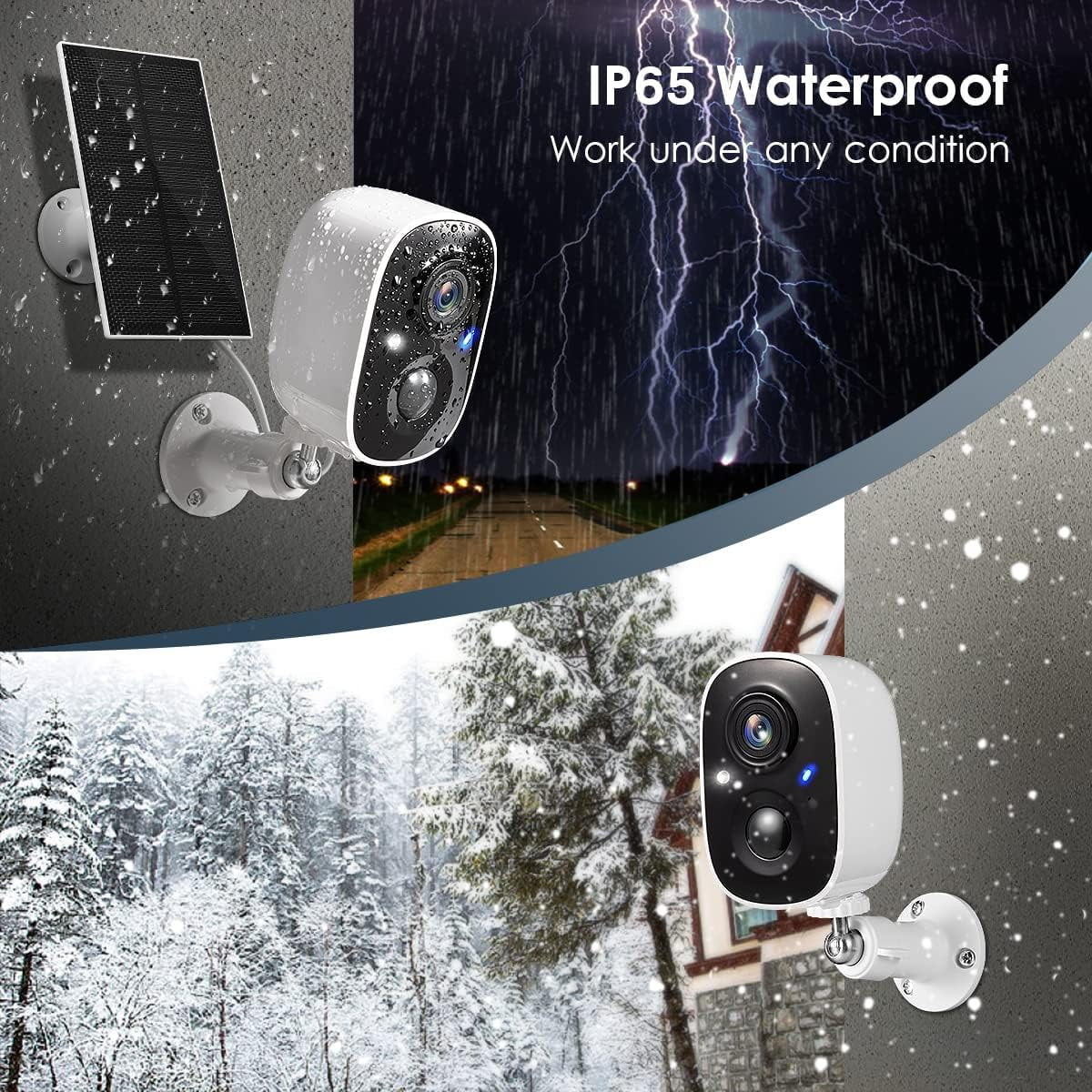 1080P 2MP Outdoor Bullet Camera with Solar Panel, Bracket, and USB Cable, Black