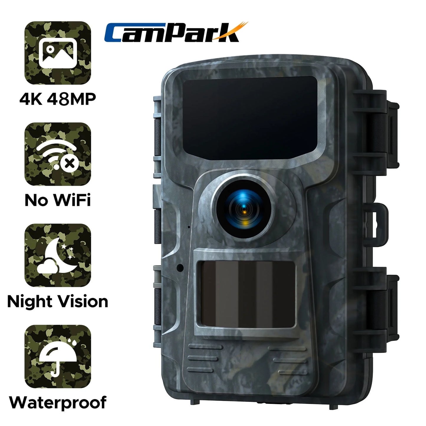Trail Camera 4K 48MP Hunting Game Camera Infrared Night Vision Motion Activated Waterproof IP66 0.1S Trigger Time Lapse 2.0" LCD Trail Wildlife Cam Surveillance Monitors
