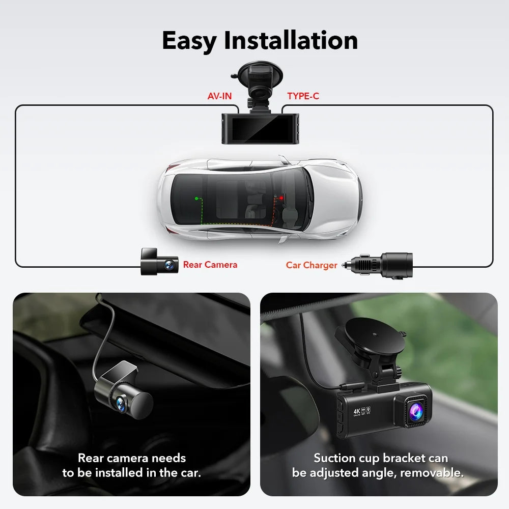 Dash Cam for Cars, 4K/2.5K Full HD Car Camera Dash Cam, 3.16” IPS Screen Dash Cam, Dashcam Built-In Wi-Fi GPS, Night Vision, Loop Recording, Vehicle, Parking Mode, Free 32GB Card