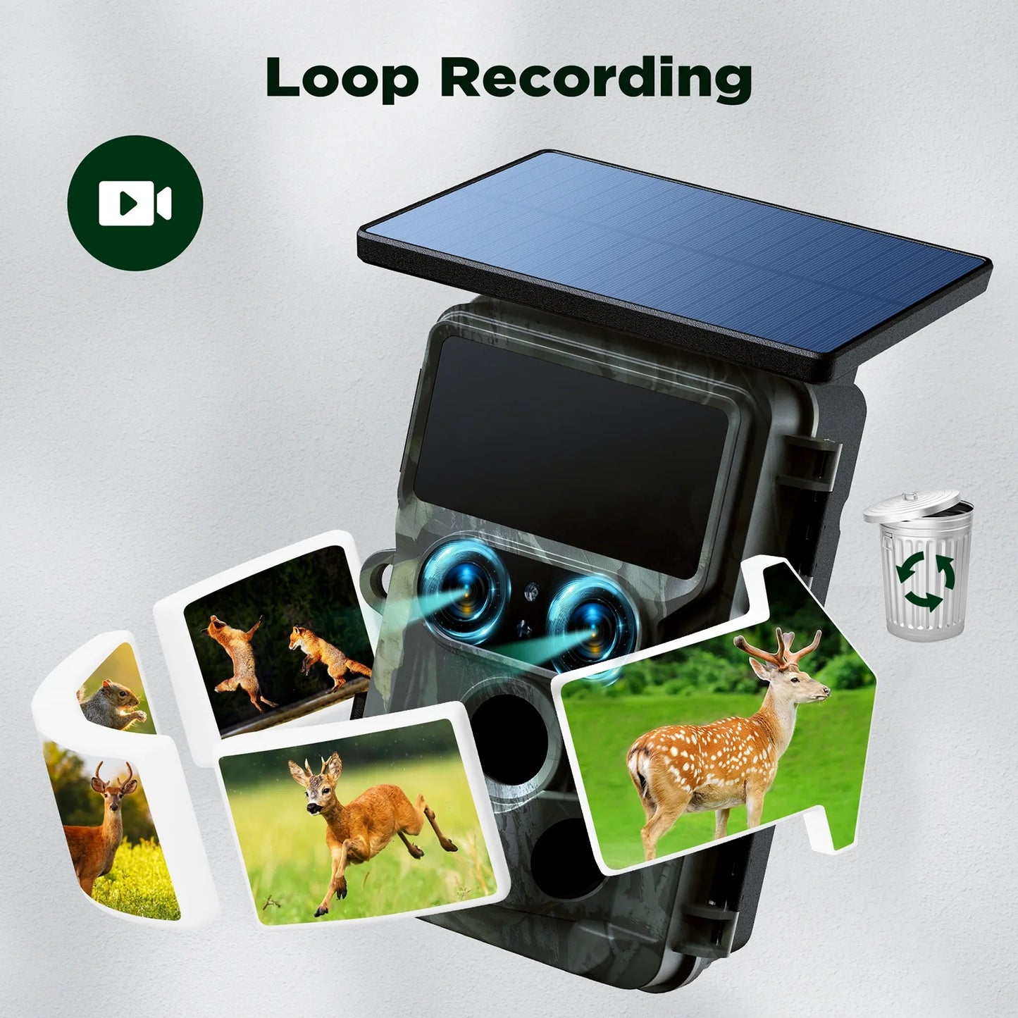 Wifi Trail Camera 4K UHD 30FPS Integrated Solar Powered, Starlight Night Vision Dual Lens 60MP Bluetooth Game Camera with 0.1S Trigger IMX458 Sensors IP66 Waterproof for Wildlife Monitoring