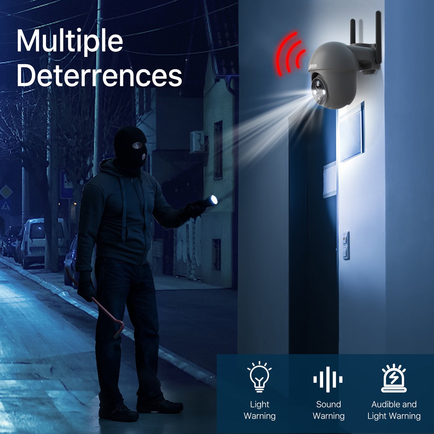 Wireless Solar Security Camera Outdoor with 360ยฐ View, 2K Outdoor Security Camera with Smart Siren, Spotlights, Color Night Vision, PIR Human Detection, Pan Tilt Control, 2-Way Talk