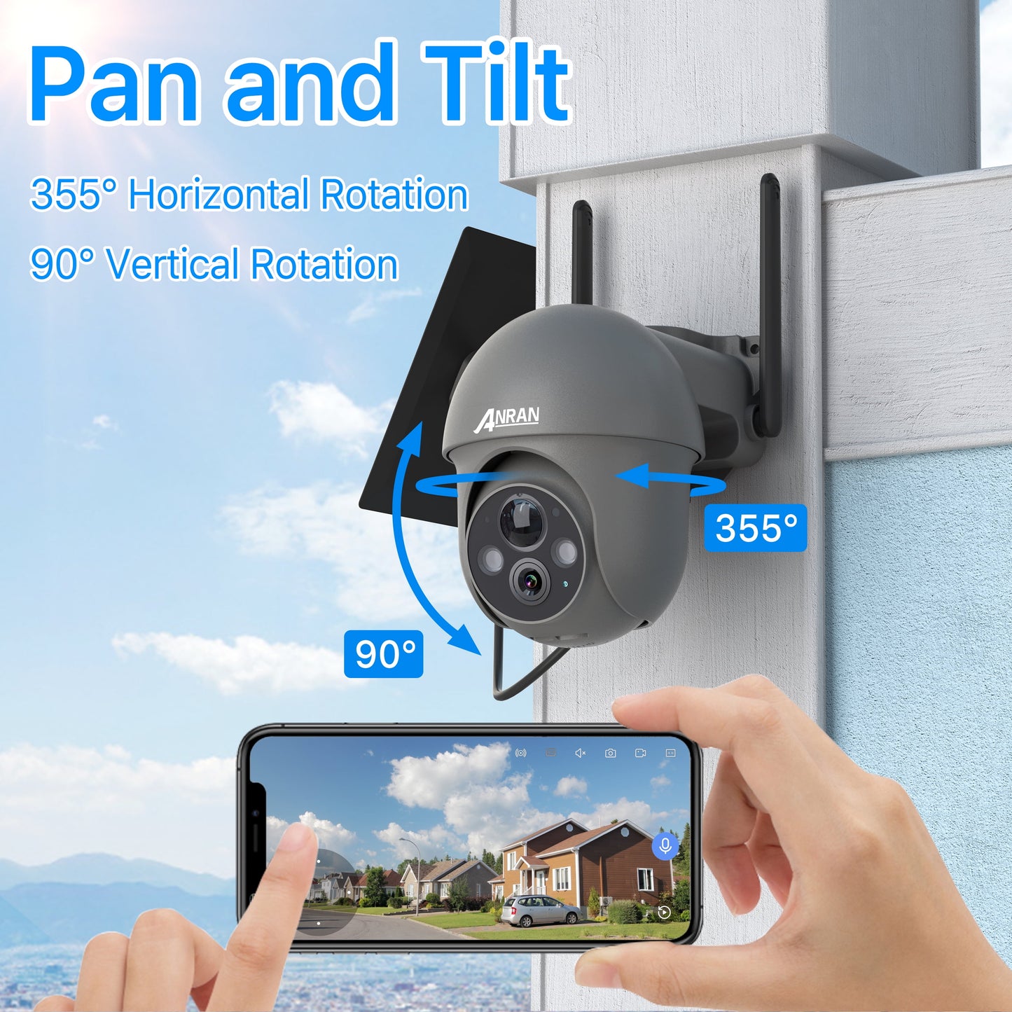 Wireless Solar Security Camera Outdoor with 360ยฐ View, 2K Outdoor Security Camera with Smart Siren, Spotlights, Color Night Vision, PIR Human Detection, Pan Tilt Control, 2-Way Talk