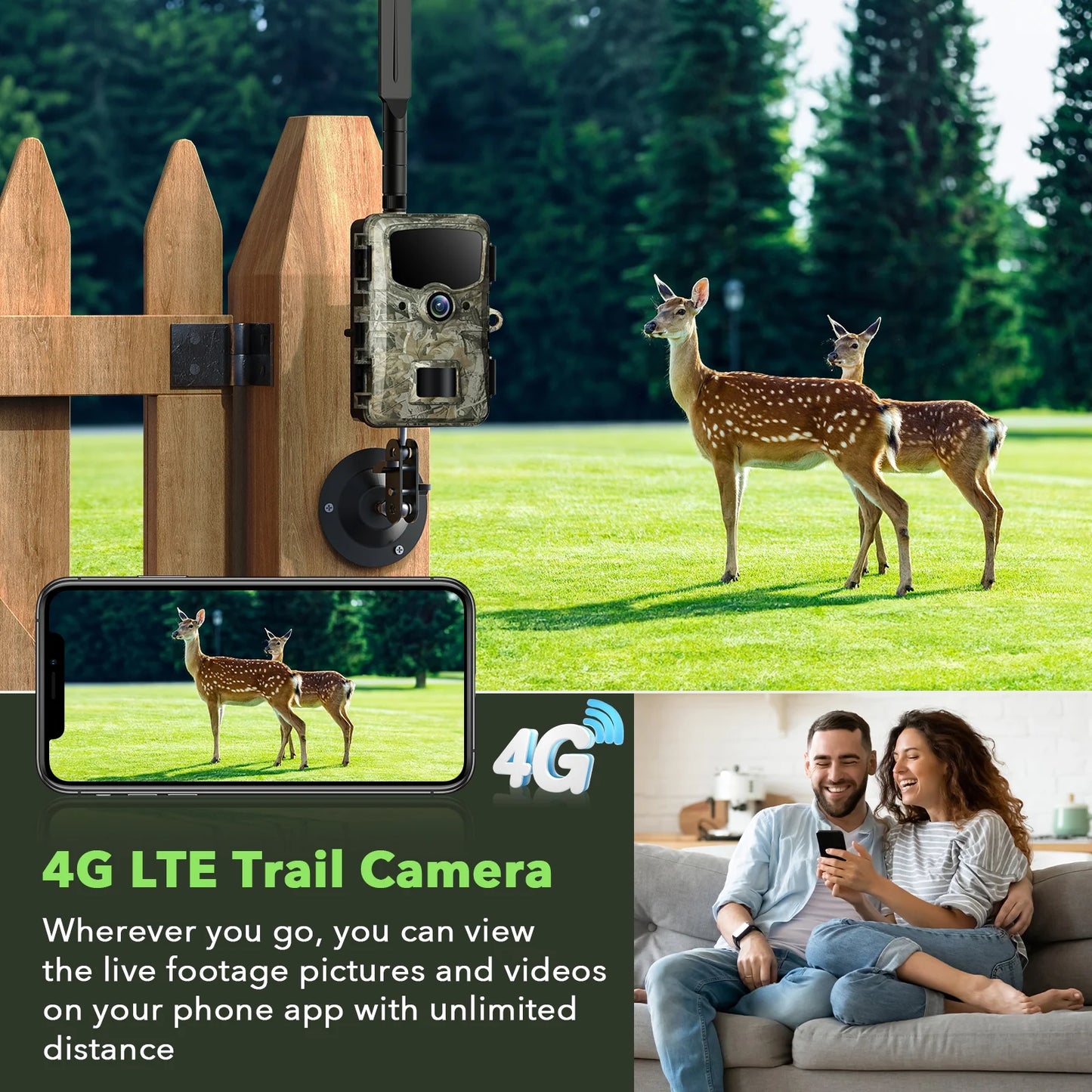 4G LTE Cellular Trail Camera Sends Picture Video to Cell Phone - Game Camera 24MP 1080P Hunting Camera with Night Vision Motion Activated Waterproof IP66 2.4" Screen for Wildlife Monitoring