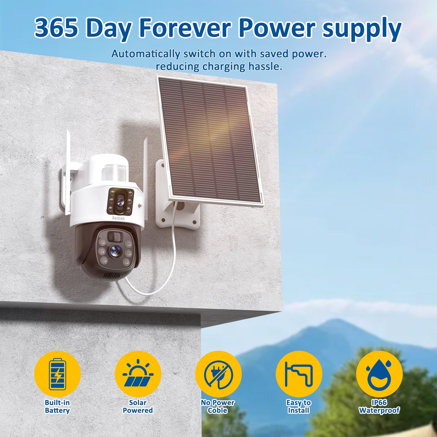 4K/8MP Solar Security Camera, 360° View Wireless Outdoor Camera, Waterproof PIR Detection, Rechargeable Battery Powered Home Dual Lens Surveillance Camera with Color Night Vision 2-Way Audio