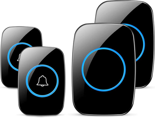 Wireless Doorbell, Waterproof Door Bell Kit, Distinguish Front and Rear Doors, over 1000 Feet Range and 60 Chime, 5 Levels Volume and LED Flash, for Home Office Classroom