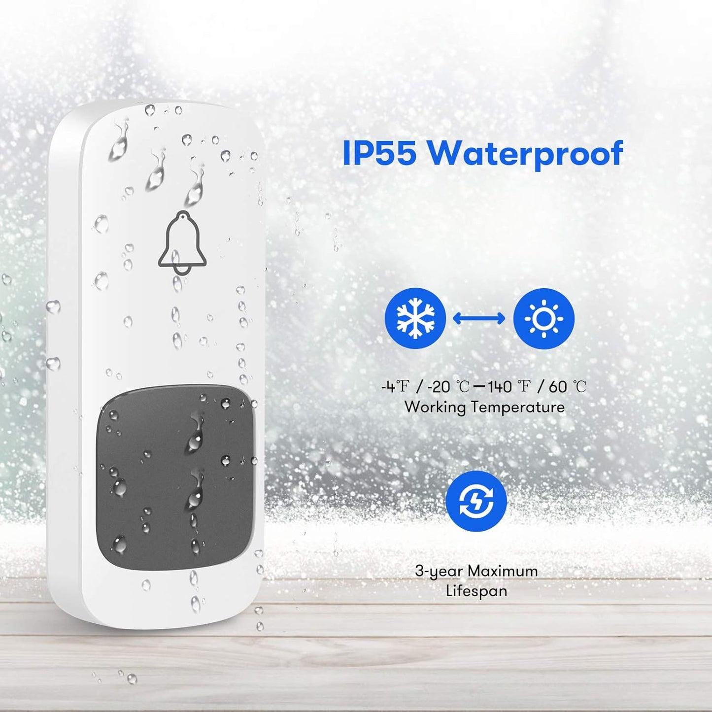 Wireless Doorbell, Remote Door Bell Ringer Wireless Long Range 1300FT with Fabric Finish, Portable Wireless Door Bells with 2Pcs Plug-In Doorbell Chime and 2Pcs Waterproof Ringer Button