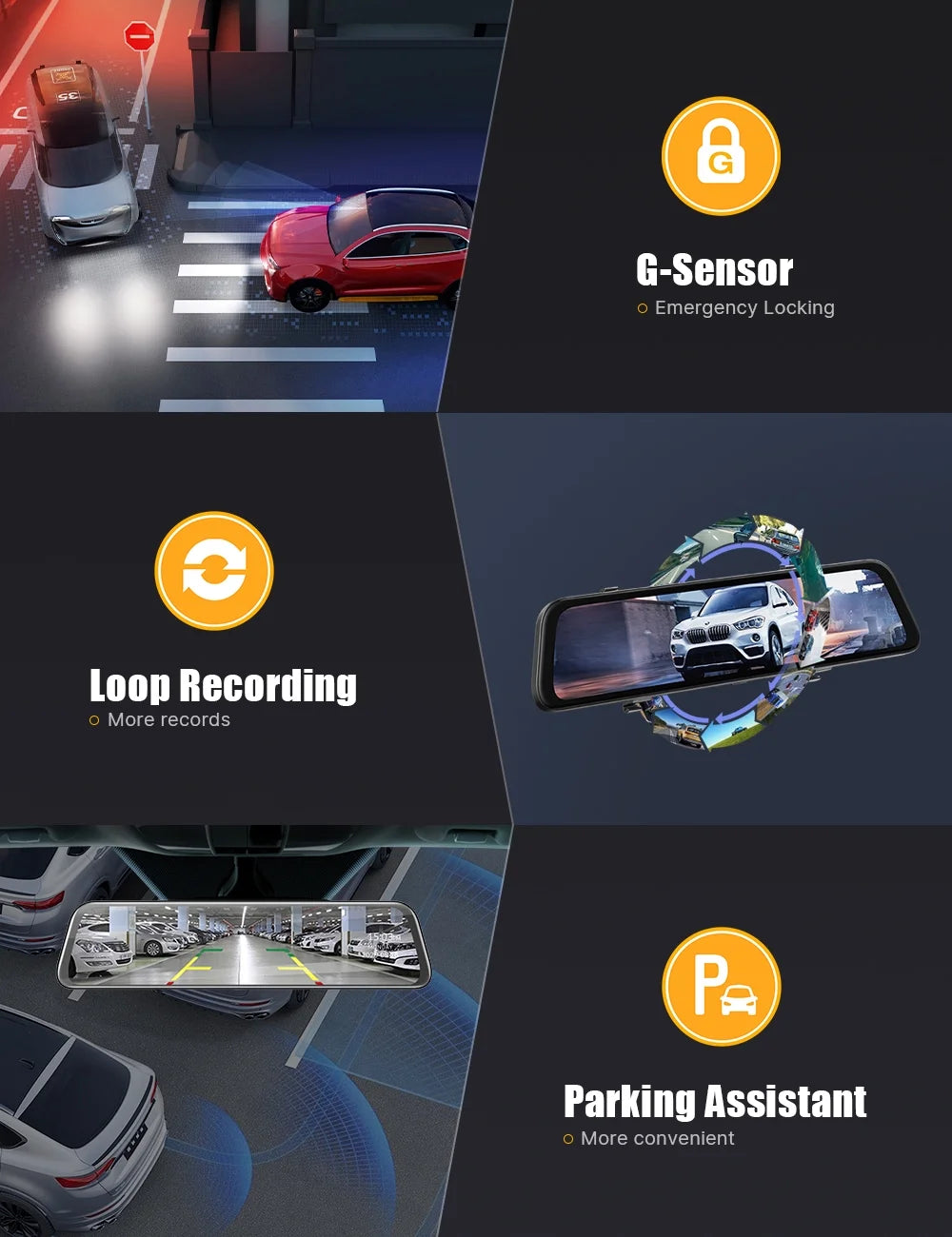 2.5K Mirror Dash Cam for Car, Dual Dash Camera Front and Rear 10" Full Touch Screen, Rear View Mirror Camera, 1080P Waterproof Backup Camera, Parking Assist, Loop Recording, G-Sensor