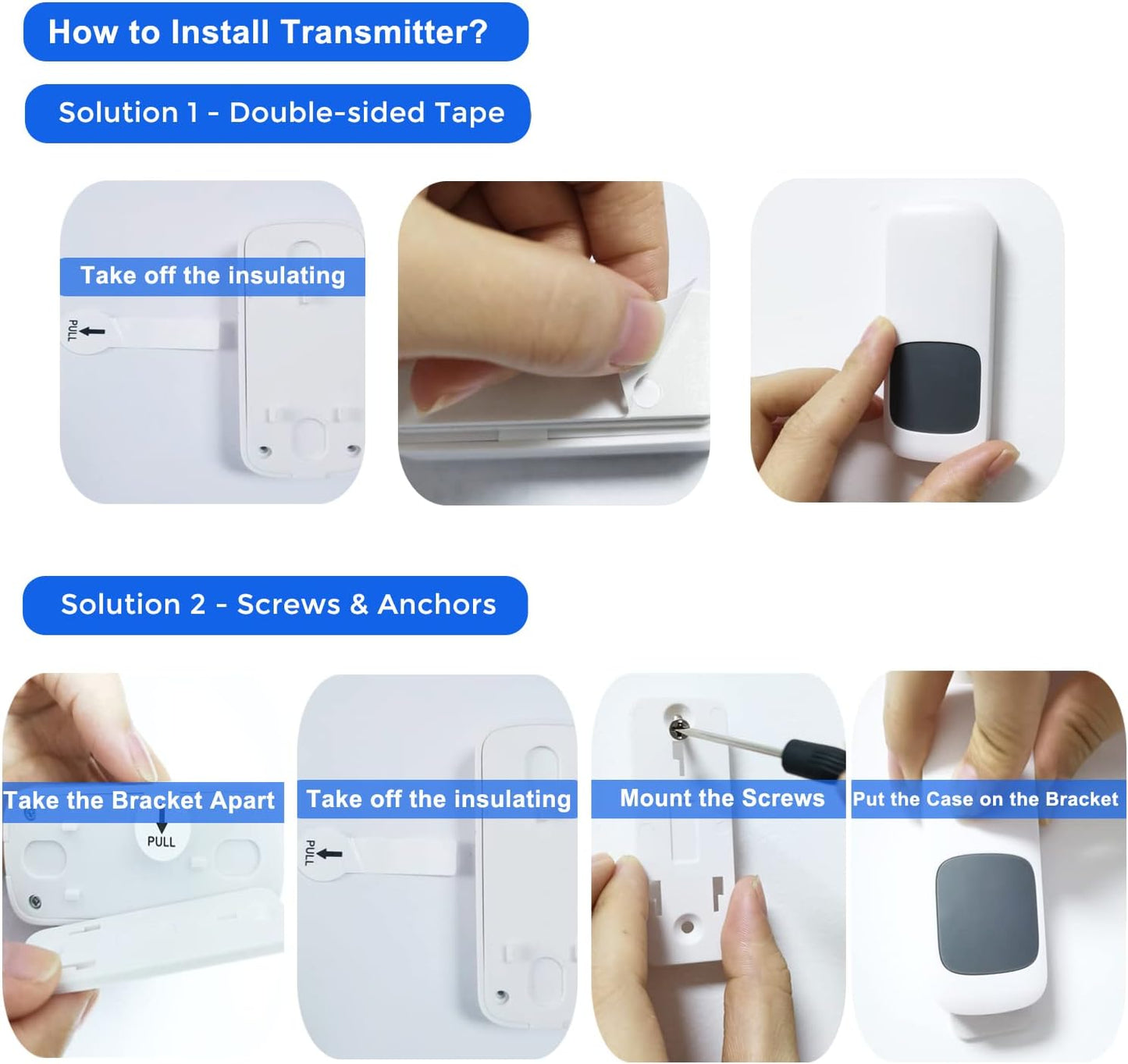 Wireless Doorbell, Remote Door Bell Ringer Wireless Long Range 1300FT with Fabric Finish, Portable Wireless Door Bells with 2Pcs Plug-In Doorbell Chime and 2Pcs Waterproof Ringer Button
