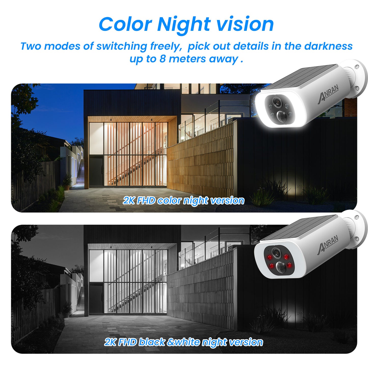 ANRAN Wireless Solar Battery Powered Wifi Home Security Camera System Outdoor IR