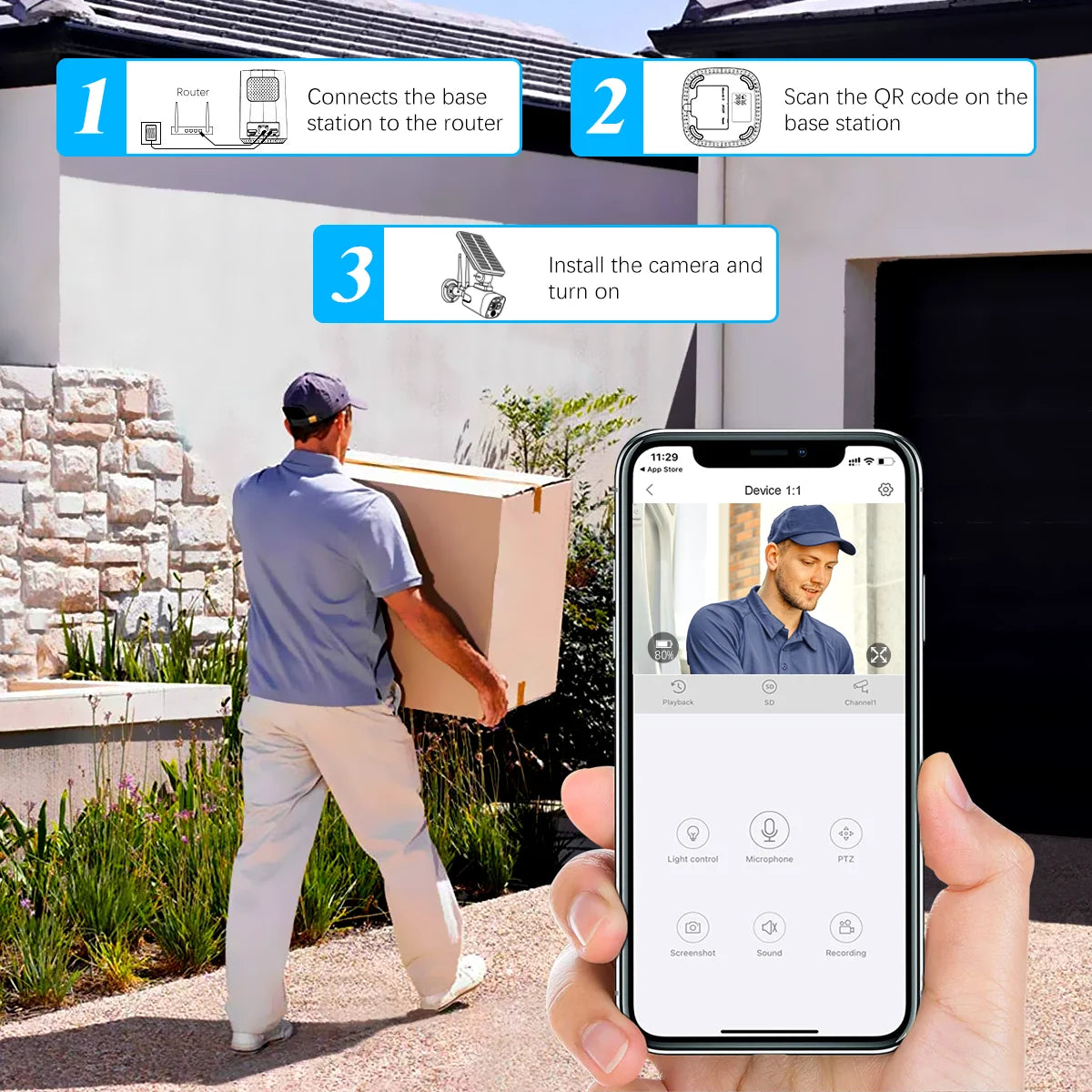 {100% Wire-Free Wireless Solar Cameras} 2-Way Audio, PIR Detection Dual Antennas Outdoor Wireless Surveillance Camera System 1600P Wifi Battery Surveillance Video by