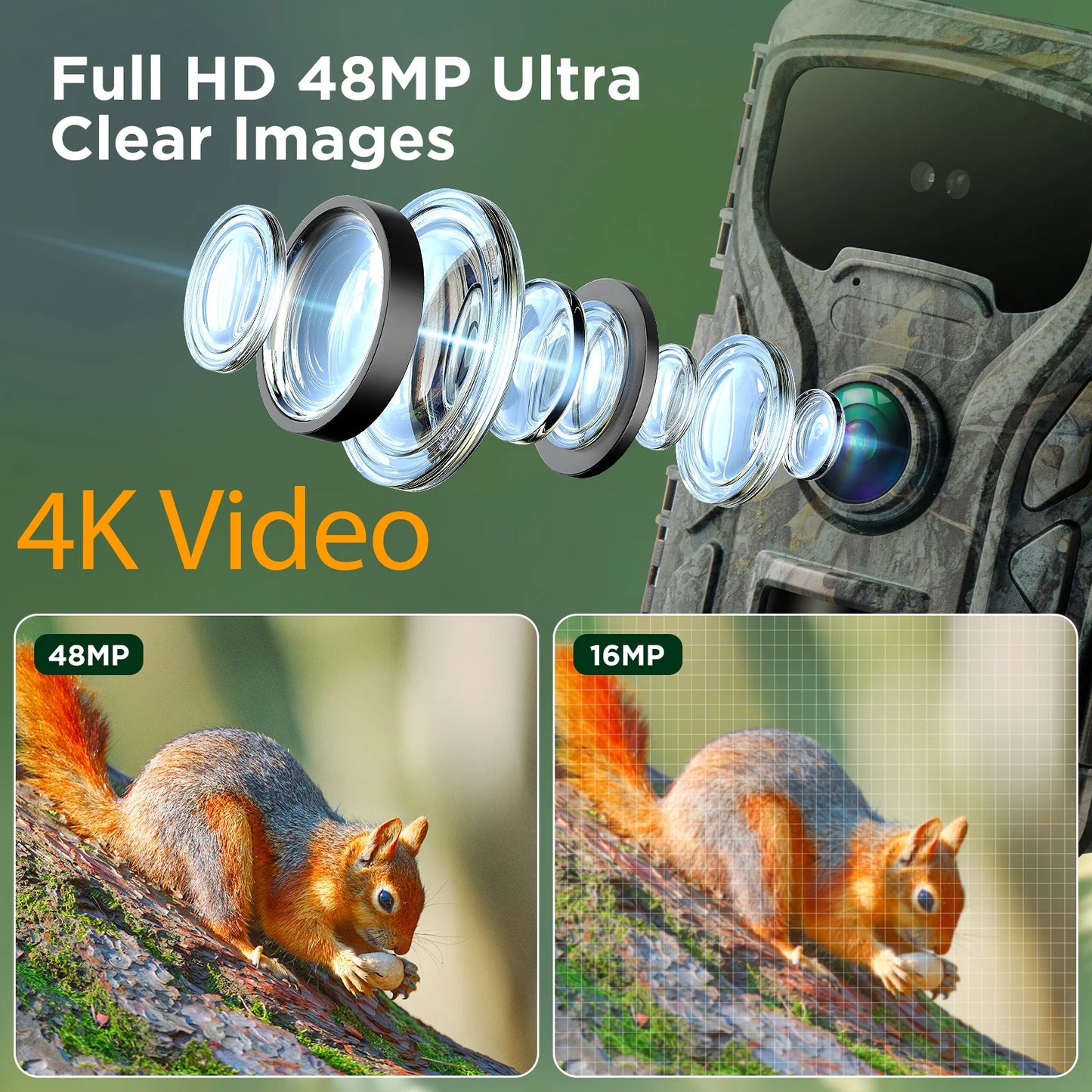 TC30 Trail Camera 4K 48MP Deer Game Hunting Camera with Infrared Sensors Motion Activated Night Vision Waterproof for Wildlife Trail Monitor