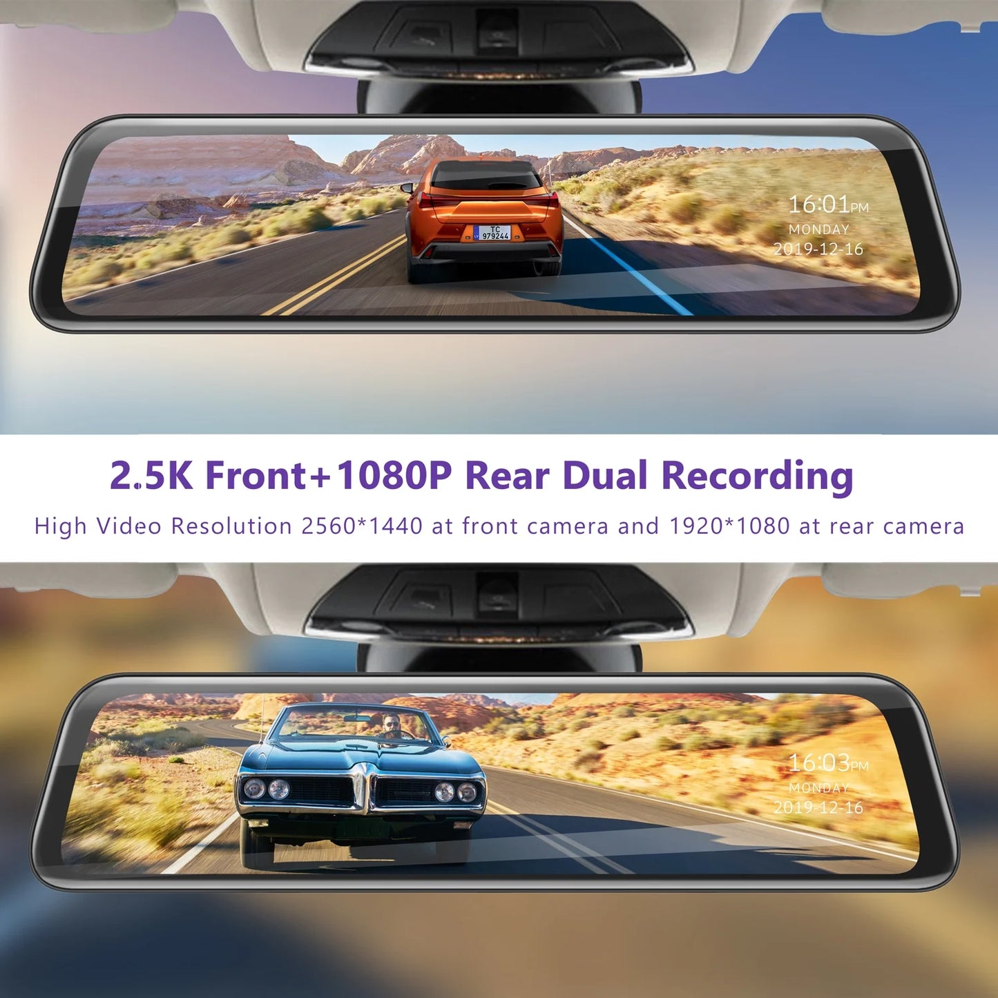 2.5K Mirror Dash Cam for Car, Dual Dash Camera Front and Rear 10" Full Touch Screen, Rear View Mirror Camera, 1080P Waterproof Backup Camera, Parking Assist, Loop Recording, G-Sensor