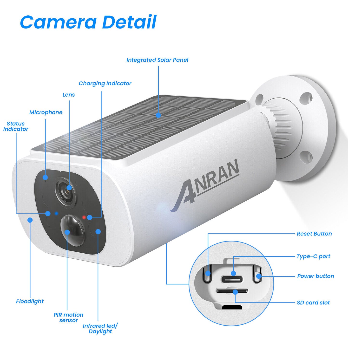 ANRAN Wireless Solar Battery Powered Wifi Home Security Camera System Outdoor IR