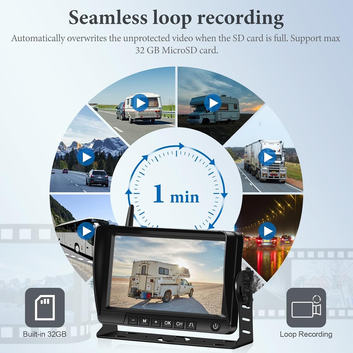 Magnetic Solar Wireless Backup Camera HD1080P 3 Min DIY Installation DVR 7" IPS with 2-Split Monitor Rechargeable Rear View Camera System for Hitching Gooseneck Horse Trailer Fifth Wheel Car RV Camper