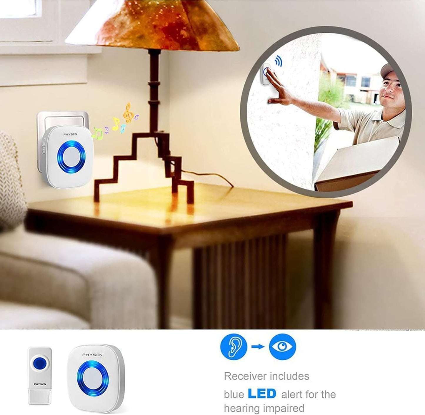 Wireless Door Bell, Waterproof Doorbell Chimes for Home Operating at over 1300-Ft Range 58 Doorbell Ringer 5 Volume Levels LED Strobe Door Bell Kits with 4 Push Buttons & 3 Receivers