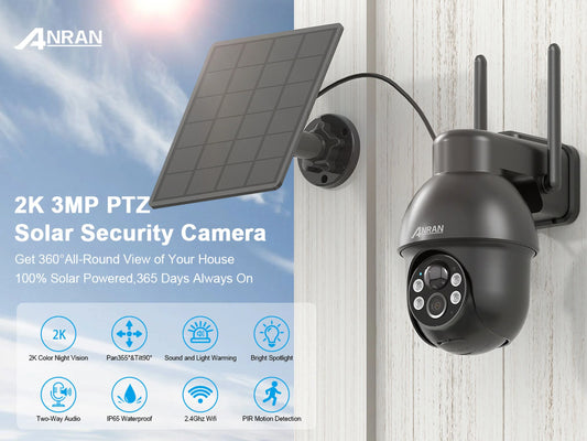 2K Security Camera Wireless Outdoor, Solar Outdoor Camera with 360° View, Smart Siren, Spotlights, 3MP Color Night Vision, AI Human Detection, 2-Way Talk