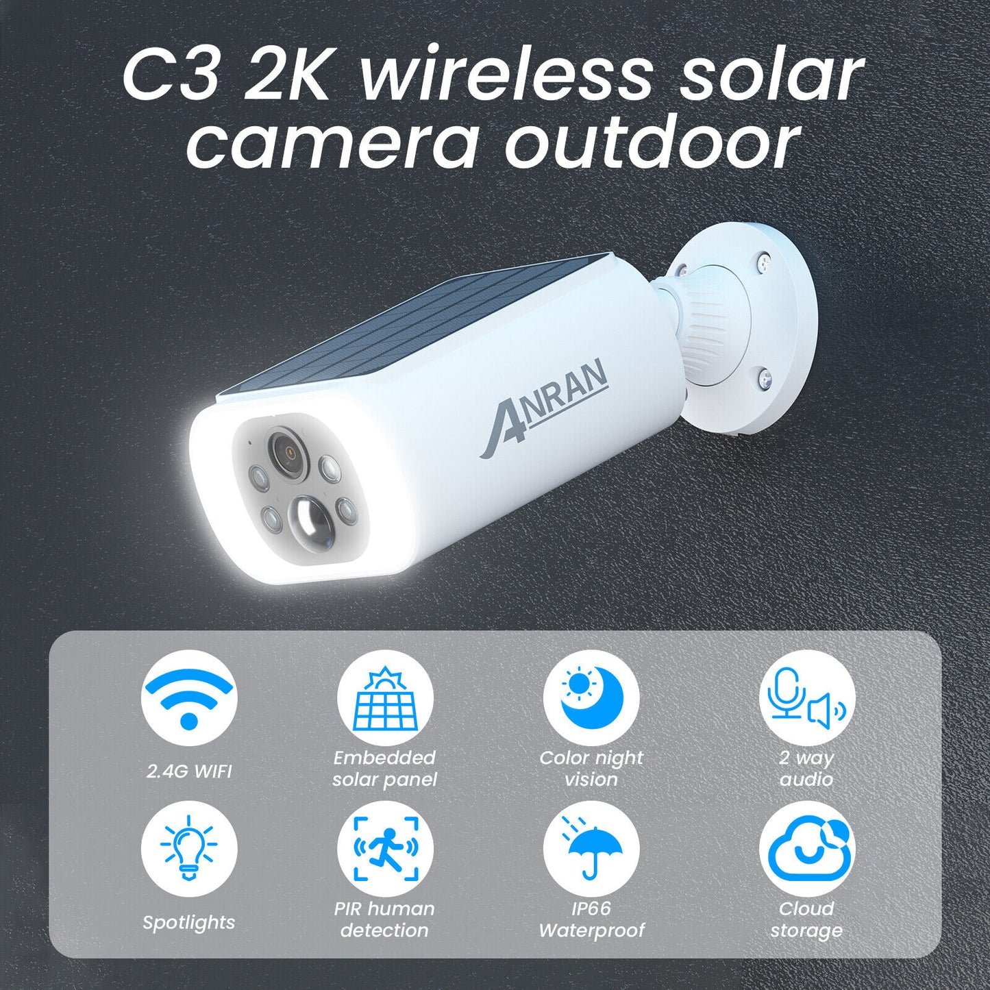 ANRAN Wireless Solar Battery Powered Wifi Home Security Camera System Outdoor IR