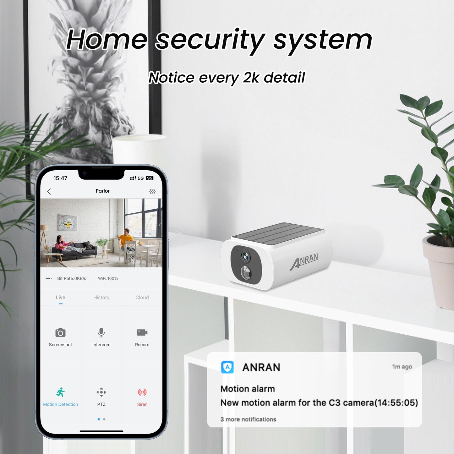 Solar Security Cameras Wireless Outdoor, 2K Wifi Surveillance Camera for Home Security with Floodlight, Embedded Solar Panel, Color Night Vision, 2-Way Talk, Waterproof, Work with Alexa