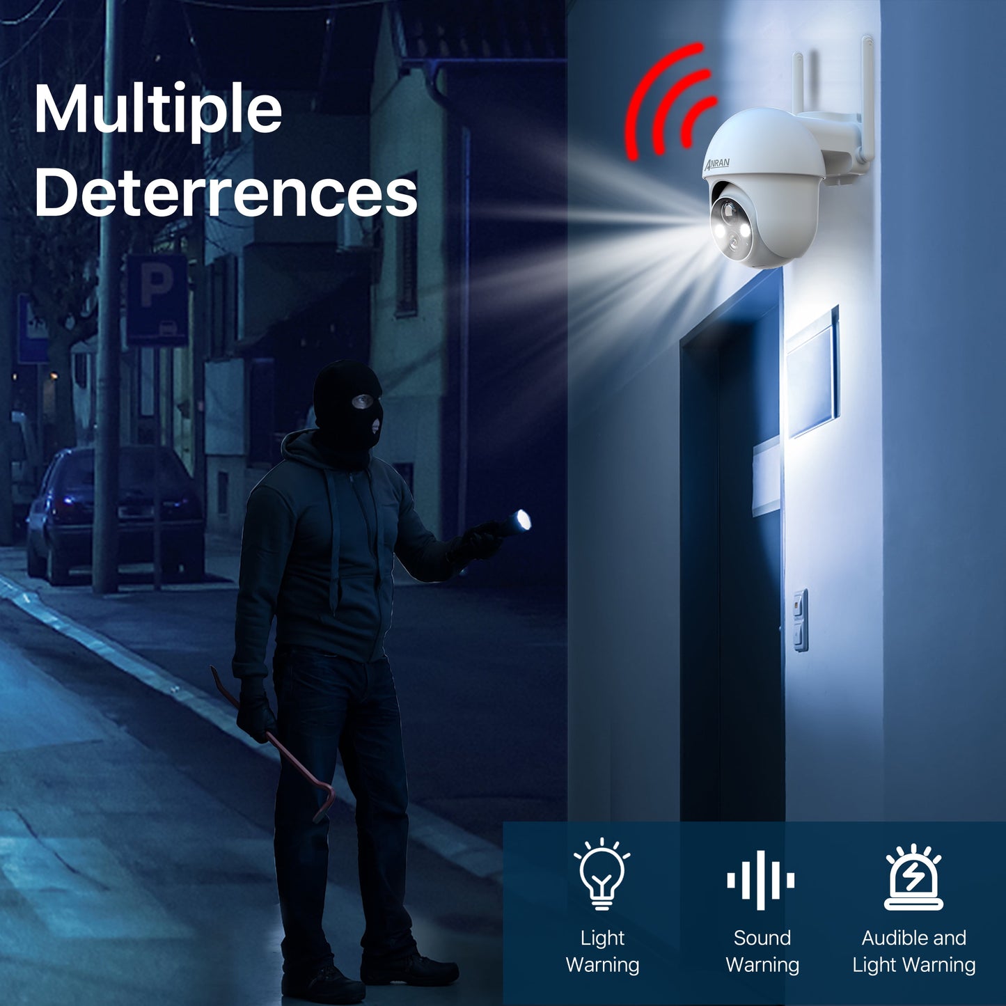 2K Solar Security Camera with Spotlight, 360ยฐ View Wireless Outdoor Camera, Waterproof PIR Detection, Rechargeable Battery Powered Home Surveillance Camera with Color Night Vision 2-Way Audio