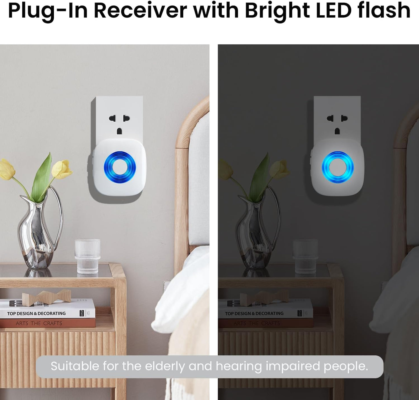 Wireless Door Bell, Waterproof Doorbell Chimes for Home Operating at over 1300-Ft Range 58 Doorbell Ringer 5 Volume Levels LED Strobe Door Bell Kits with 4 Push Buttons & 3 Receivers