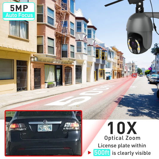 5MP Security Camera Outdoor with 10X Optical Zoom, 4G LTE Cellular Security Camera with Battery & Solar Powered, Auto Tracking,Human Detection(Gray)