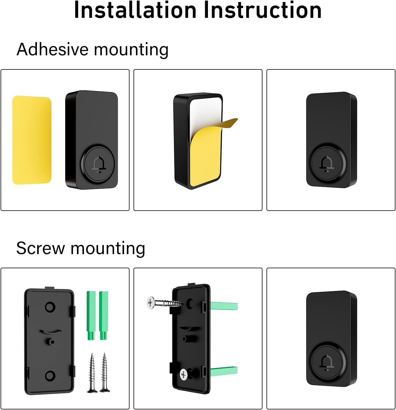 Doorbell, 2 Receiver Wireless Doorbell with 1000Ft Range, Adjustable Volume, Waterproof Design, Hassle-Free Installation, 32 Melodies, Black