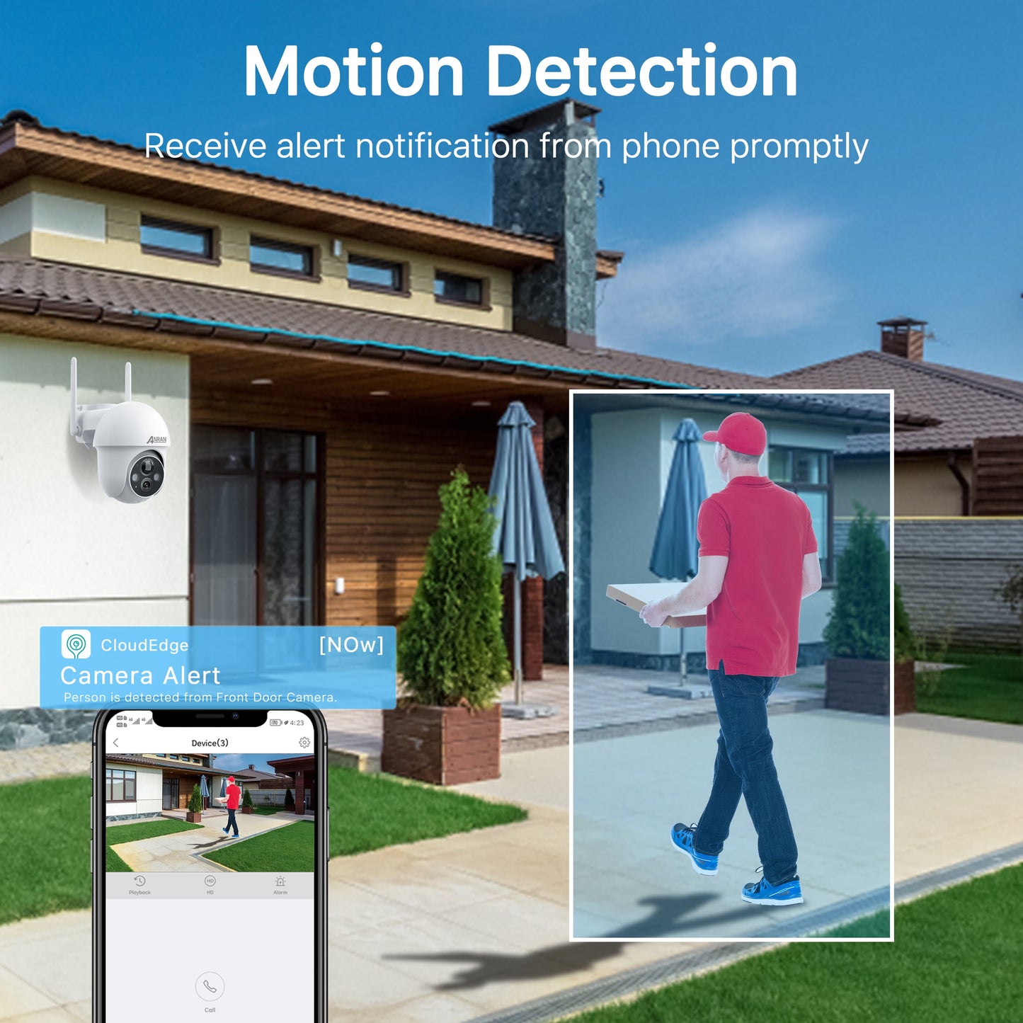 2K Solar Security Camera with Spotlight, 360ยฐ View Wireless Outdoor Camera, Waterproof PIR Detection, Rechargeable Battery Powered Home Surveillance Camera with Color Night Vision 2-Way Audio