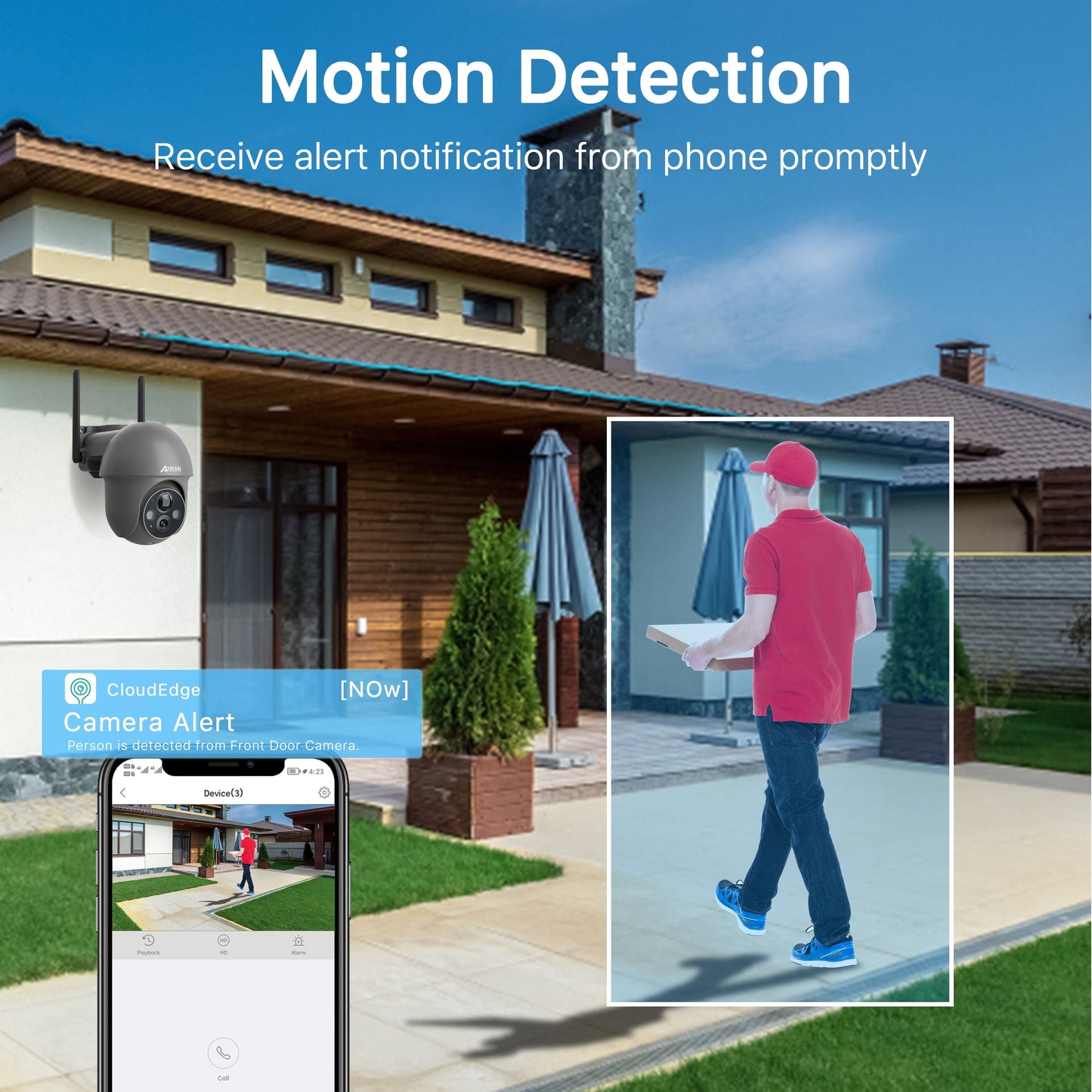 Wireless Solar Security Camera Outdoor with 360ยฐ View, 2K Outdoor Security Camera with Smart Siren, Spotlights, Color Night Vision, PIR Human Detection, Pan Tilt Control, 2-Way Talk