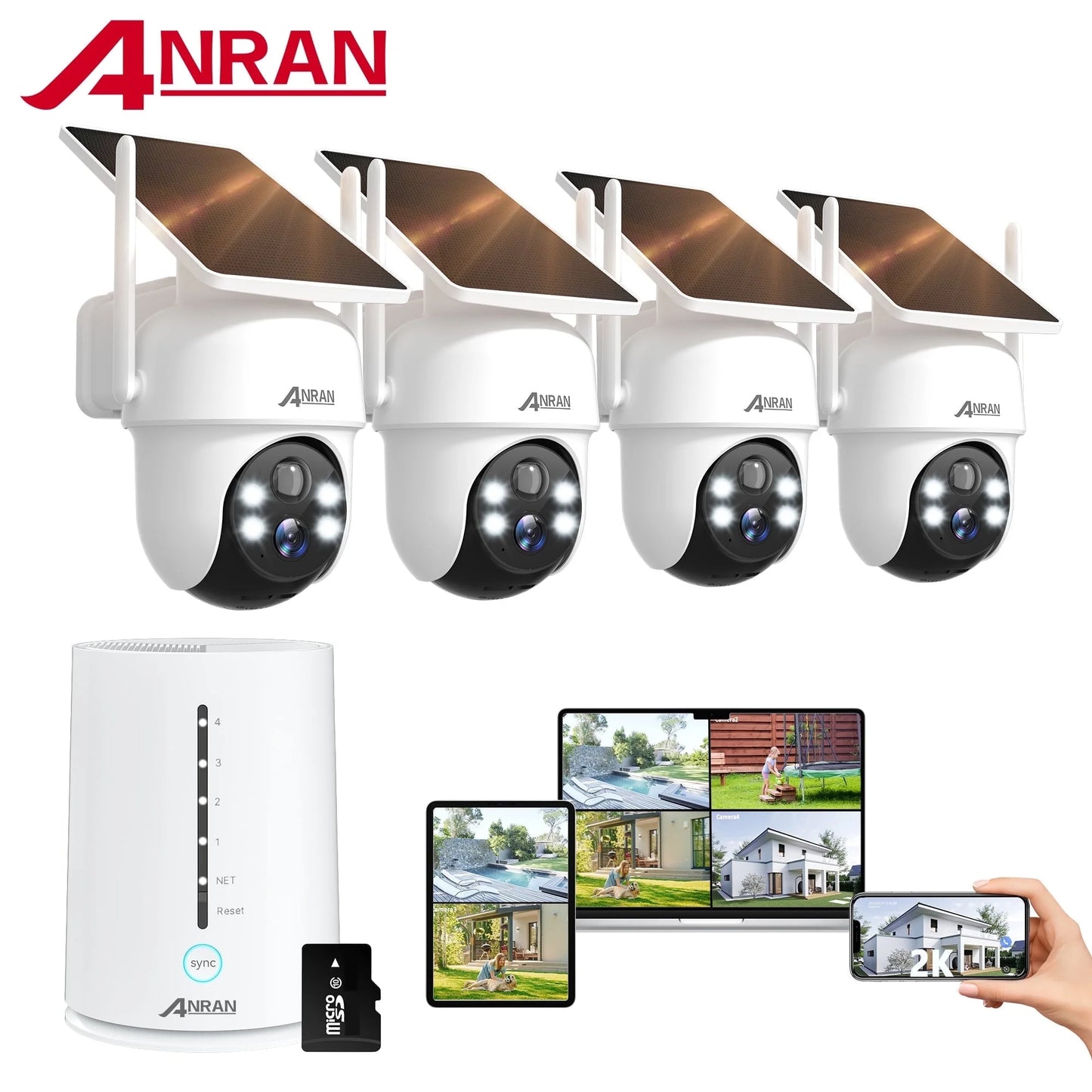 2K/4MP Solar Security Camera with Base Station, Spotlight, Expandable Local Storage, No Monthly Fee, 360° View Wireless Outdoor Camera, Waterproof PIR Detection, Home Surveillance System Camera