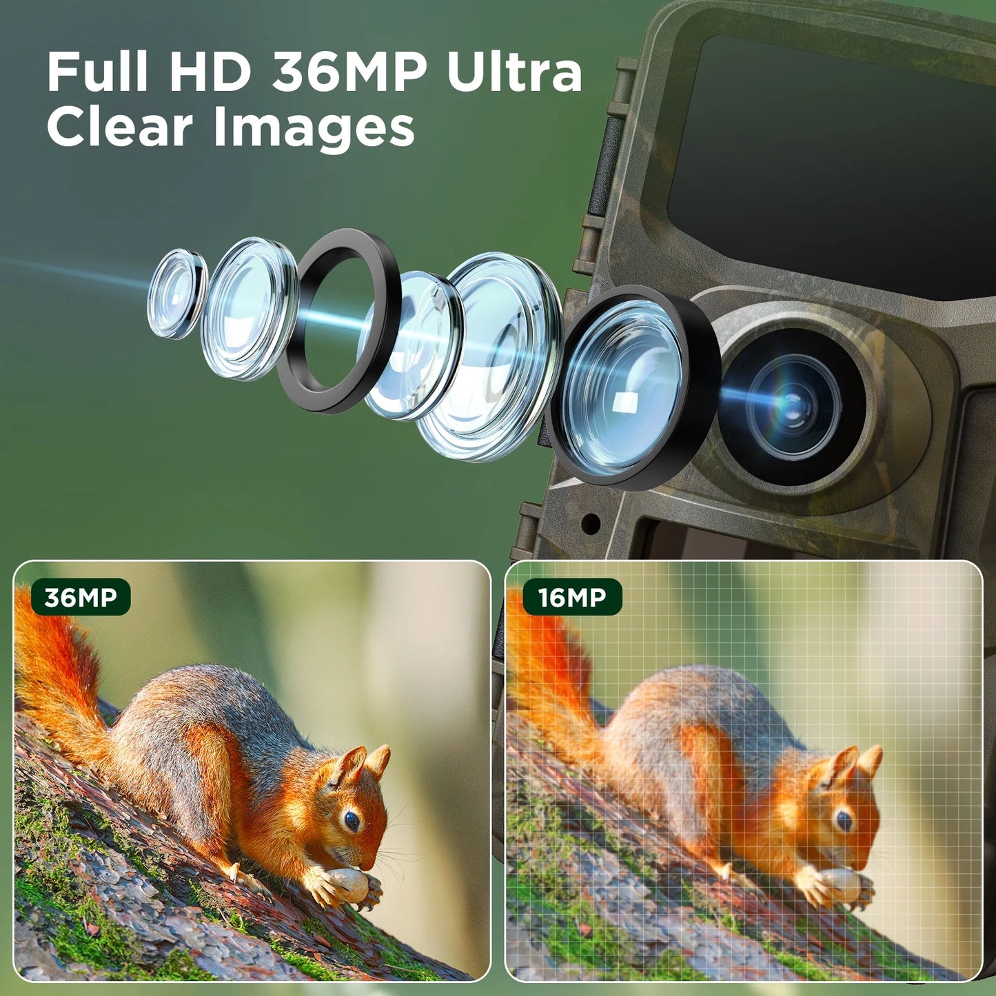Trail Camera 2K 36MP Game Camera with Infrared Night Vision Waterproof 65FT Motion Activated Wildlife Scouting Hunting Deer Trail Cam with 120° Wide Angle Lens 2.0"LCD