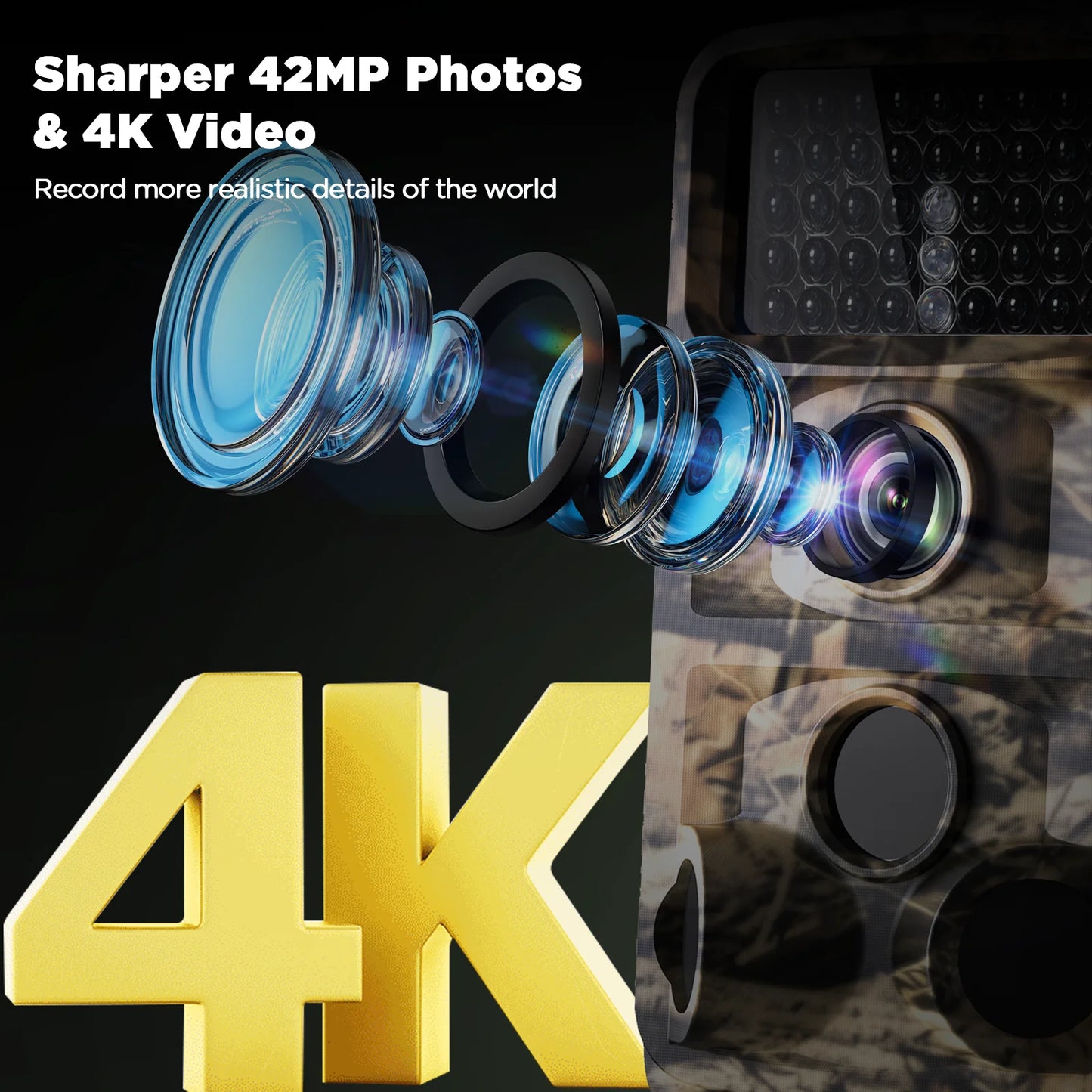 Trail Camera with SD Card 4K 42MP Deer Hunting Game Camera with Infrared Night Vision Fast Trigger Time Motion Activated Waterproof IP66 120° Wide Angel 2.4" LCD Trail Wildlife Camera
