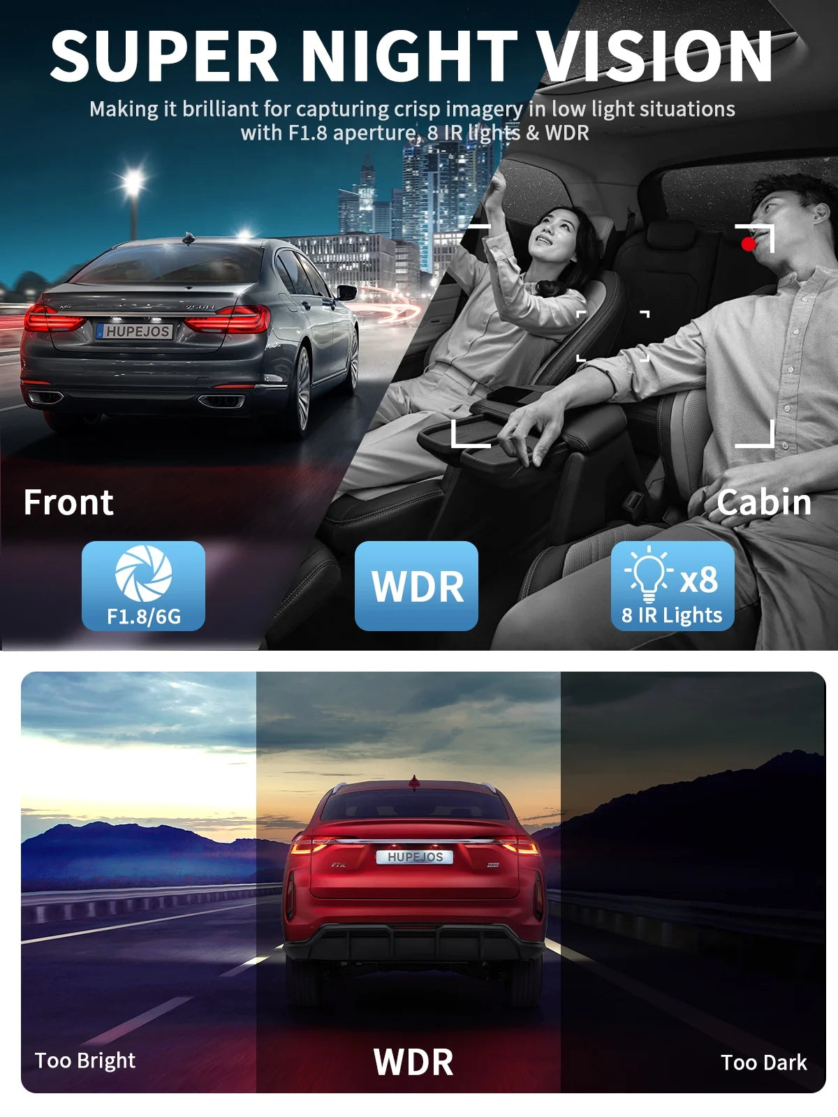 GPS Dash Cam Front and Rear Inside,360° Voice Control 4K Dashcam for Car , 4 Channel 1080P Dash Camera APP&WIFI Supported,Night Vision FHD Car Camera with 64GB Card, WDR, Parking Mode