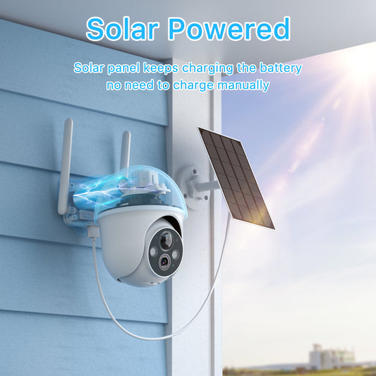 2K Solar Security Camera with Spotlight, 360° View Wireless Outdoor Camera, Waterproof PIR Detection, Rechargeable Battery Powered Home Surveillance Camera with Color Night Vision 2-Way Audio