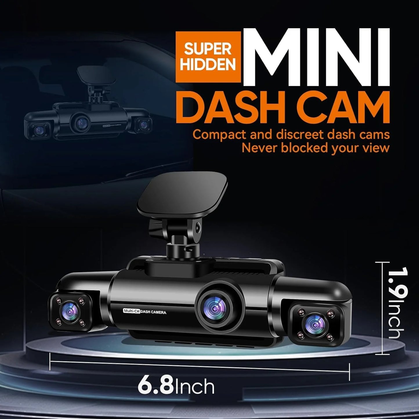 GPS Dash Cam Front and Rear Inside,360° Voice Control 4K Dashcam for Car , 4 Channel 1080P Dash Camera APP&WIFI Supported,Night Vision FHD Car Camera with 64GB Card, WDR, Parking Mode
