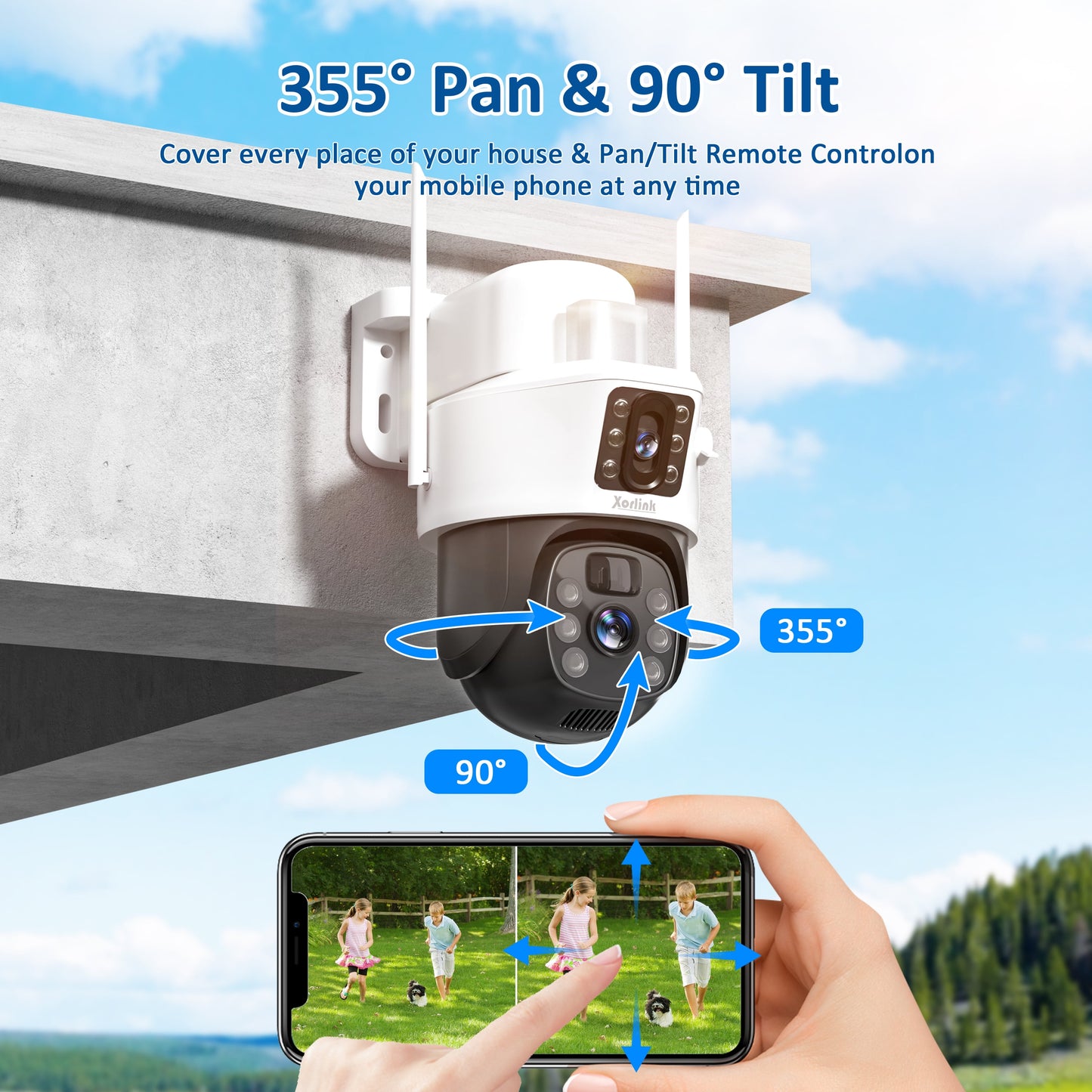 4K/8MP Solar Security Camera, 360° View Wireless Outdoor Camera, Waterproof PIR Detection, Rechargeable Battery Powered Home Dual Lens Surveillance Camera with Color Night Vision 2-Way Audio