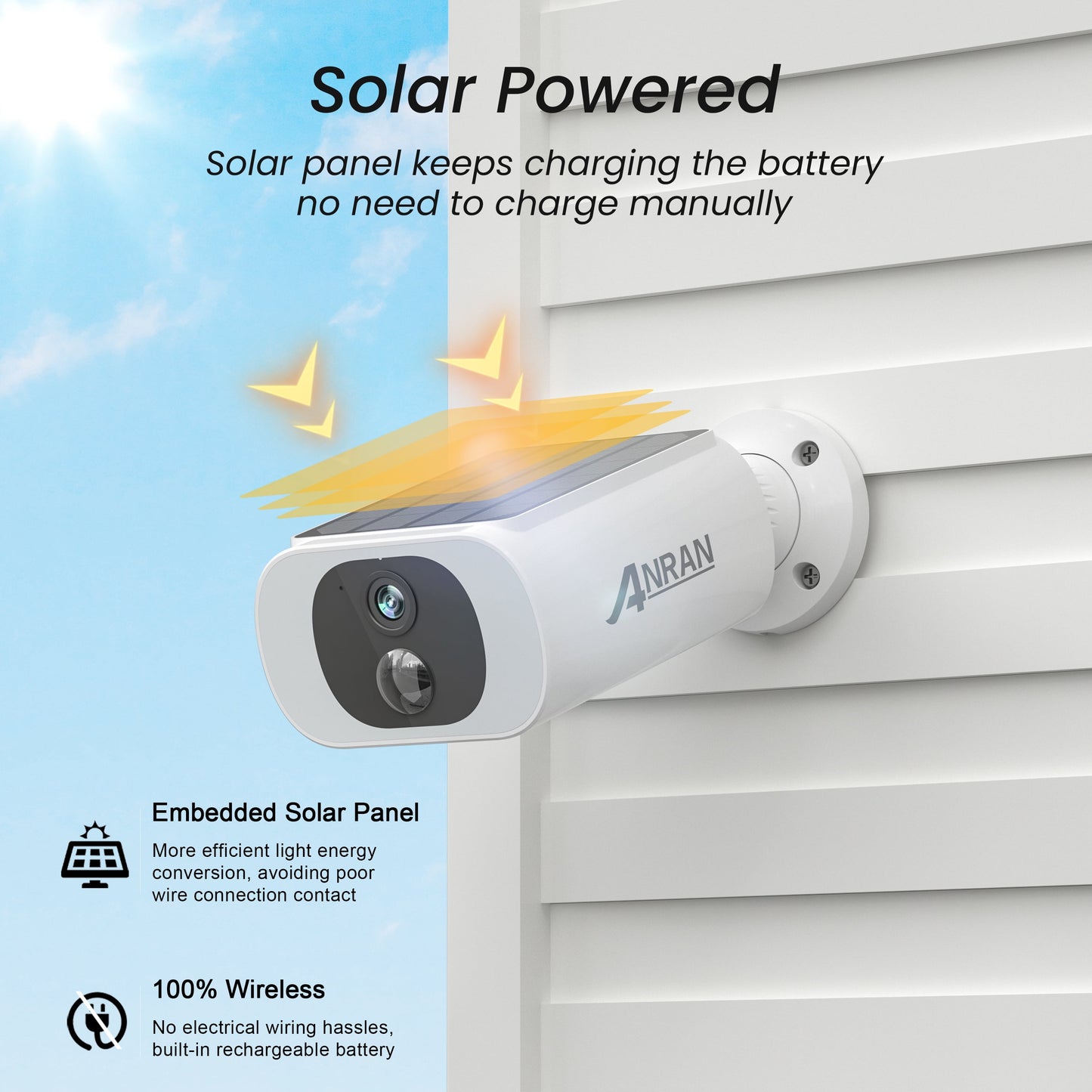 Solar Security Cameras Wireless Outdoor, 2K Wifi Surveillance Camera for Home Security with Floodlight, Embedded Solar Panel, Color Night Vision, 2-Way Talk, Waterproof, Work with Alexa