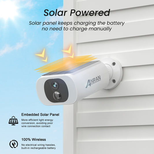 Solar Security Cameras Wireless Outdoor, 2K Wifi Surveillance Camera for Home Security with Floodlight, Embedded Solar Panel, Color Night Vision, 2-Way Talk, Waterproof, Work with Alexa