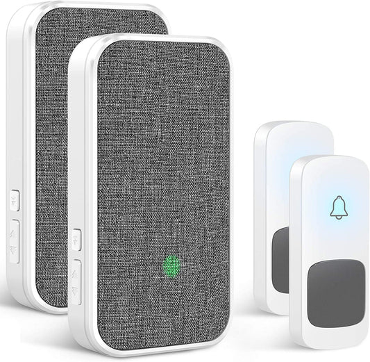 Wireless Doorbell, Remote Door Bell Ringer Wireless Long Range 1300FT with Fabric Finish, Portable Wireless Door Bells with 2Pcs Plug-In Doorbell Chime and 2Pcs Waterproof Ringer Button