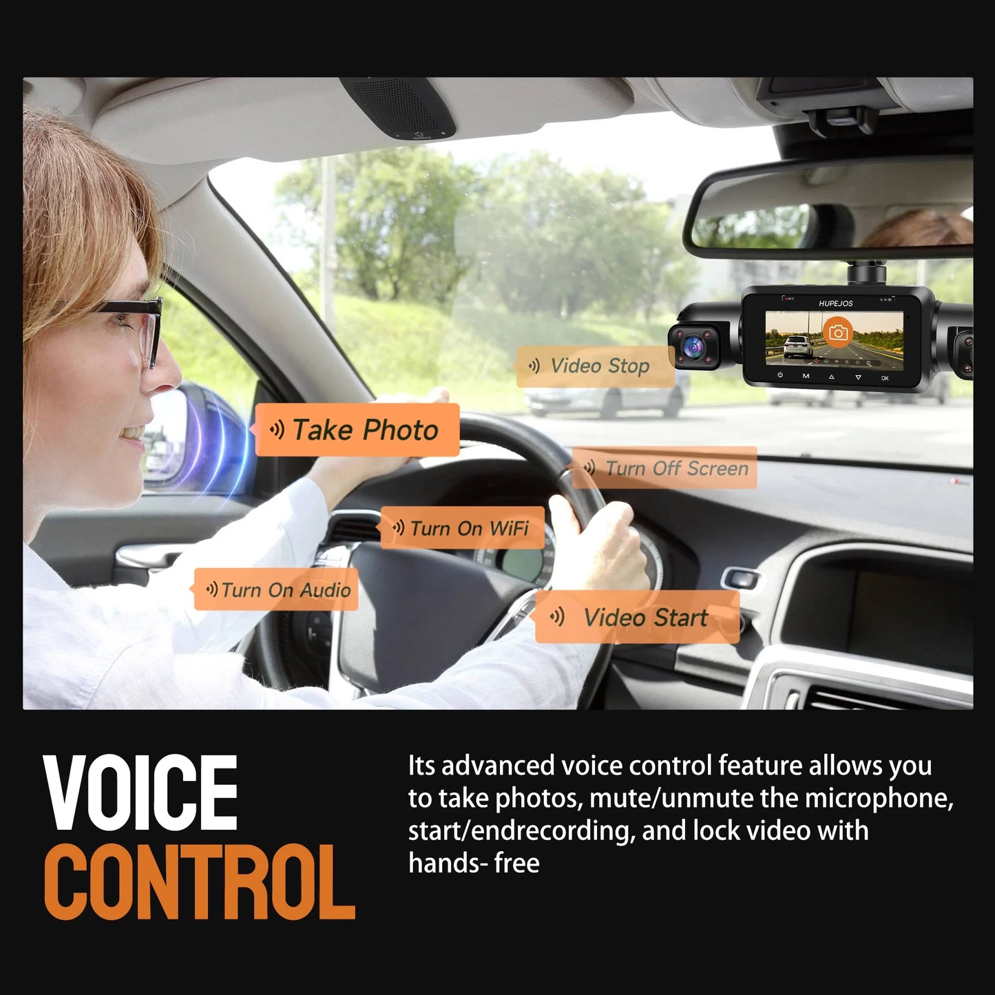 GPS Dash Cam Front and Rear Inside,360° Voice Control 4K Dashcam for Car , 4 Channel 1080P Dash Camera APP&WIFI Supported,Night Vision FHD Car Camera with 64GB Card, WDR, Parking Mode