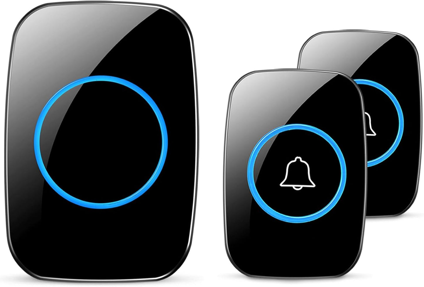 Wireless Doorbell, Waterproof Door Bell Kit, Distinguish Front and Rear Doors, over 1000 Feet Range and 60 Chime, 5 Levels Volume and LED Flash, for Home Office Classroom
