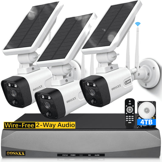 {100% Wire-Free Wireless Solar Cameras} 2-Way Audio, PIR Detection Dual Antennas Outdoor Wireless Surveillance Camera System 1600P Wifi Battery Surveillance Video by
