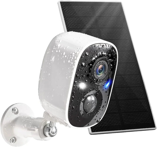 1080P 2MP Outdoor Bullet Camera with Solar Panel, Bracket, and USB Cable, Black